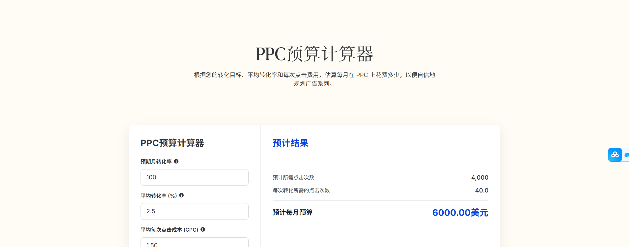 PPC预算计算器